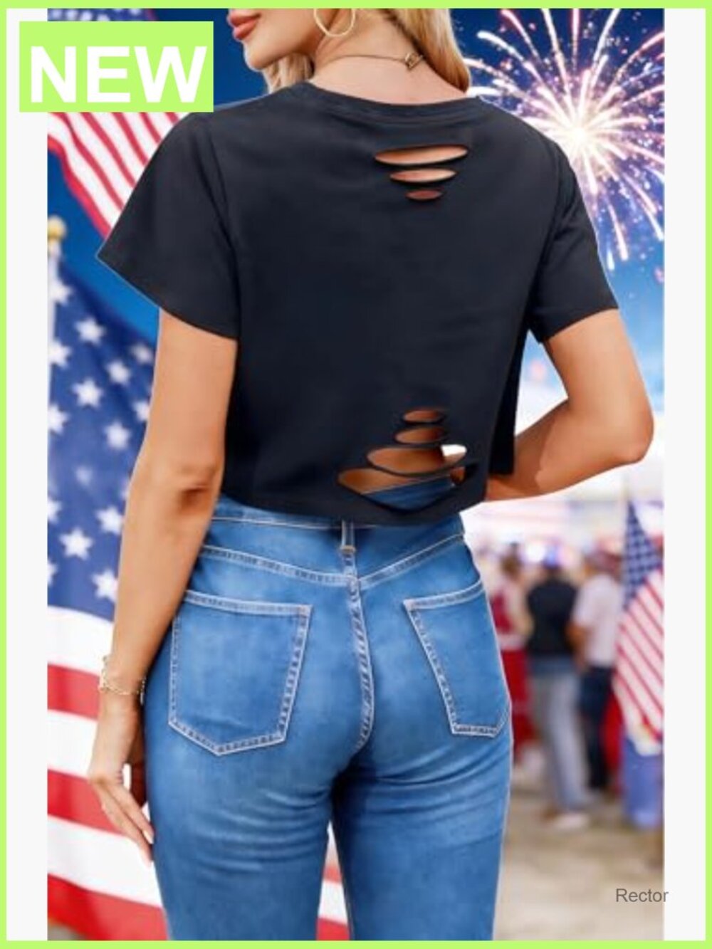 Funny USA Flag Graphic Distressed Crop Top Patriotic Tee - Picture 2 of 3